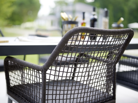 Sieger Malta Diningsessel Aluminium eisengrau, Rope Bespannung mit Sitzkissen