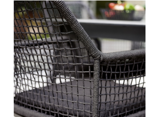 Sieger Malta Diningsessel Aluminium eisengrau, Rope Bespannung mit Sitzkissen