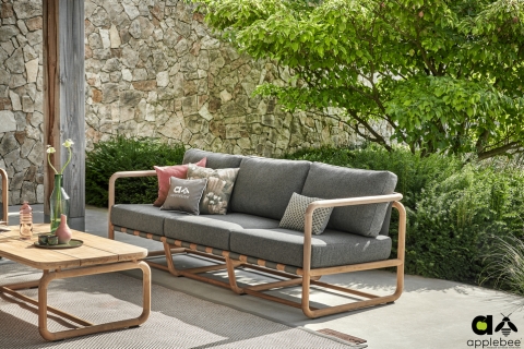 Apple Bee Dolce 3-Sitzer Loungesofa 209cm Teakholz Grau