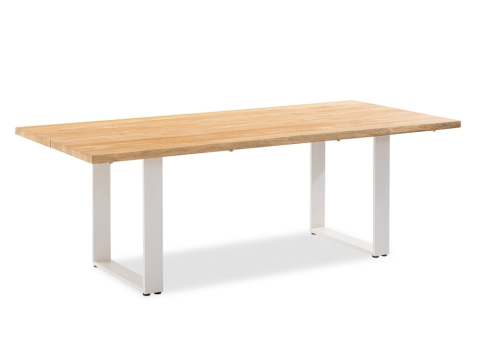 Niehoff Solid Teak Baumkantentisch 280x95cm, Profilkufe Aluminium-Ivory