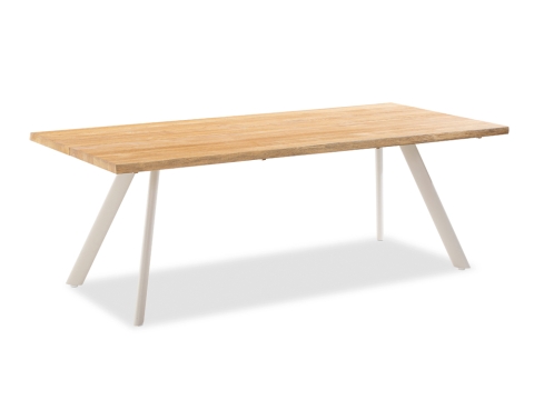 Niehoff Solid Teak Baumkantentisch 220x95cm, Stativprofil Aluminium-Ivory