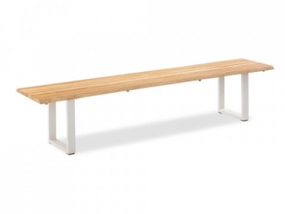 Niehoff Solid Teak Gartenbank Baumkante 280x45cm, Profilkufe Aluminium-Ivory