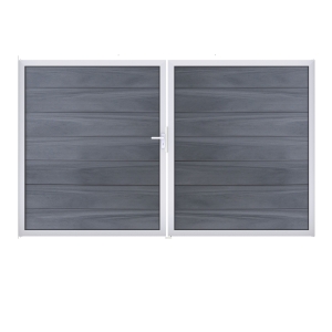 GrojaSolid Grande BPC Steckzaun Doppeltor DIN Rechts Sonderbreite H:180cm steingrau EV1 GrojaSolid Grande BPC Steckzaun Doppeltor DIN Rechts Sonderbreite H:180cm steingrau EV1