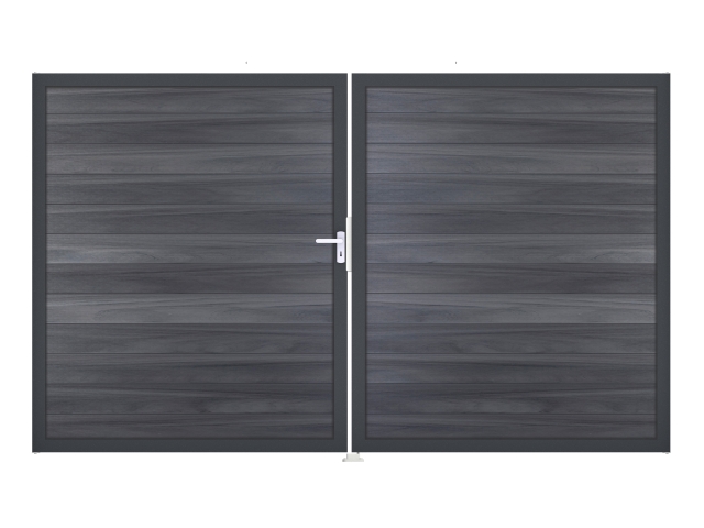 GrojaSolid BPC Steckzaun Doppeltor DIN Rechts Sonderbreite H:180cm steingrau DB703