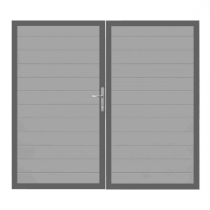 GrojaLumino Alu Steckzaun Doppeltor DIN Rechts Sonderbreite H:180cm silbergrau DB703