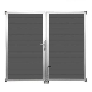 GrojaLumino Alu Steckzaun Doppeltor DIN Rechts Sonderbreite H:180cm anthrazit EV1