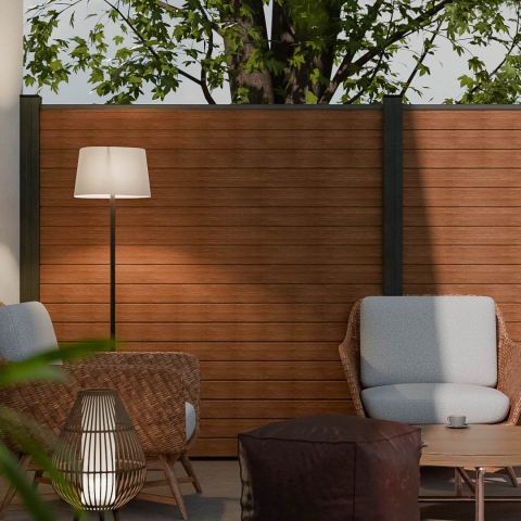 GrojaSolid Rhombus Steckzaun-Set Teak co-extrudiert 180x180cm