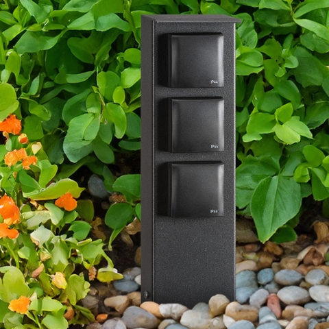 LCD Steckdosens�ule 3-fach Edelstahl/Aluminium