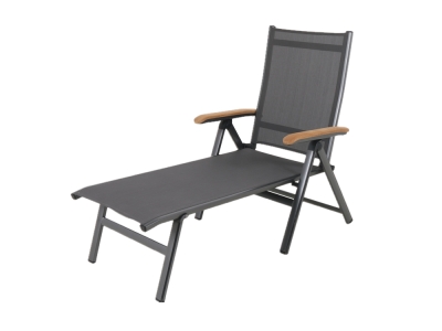 MWH Reno Klappliege Eisengrau, Armlehnen Teak, Rückenlehne verstellbar MWH Reno Klappliege Eisengrau, Armlehnen Teak, Rückenlehne verstellbar