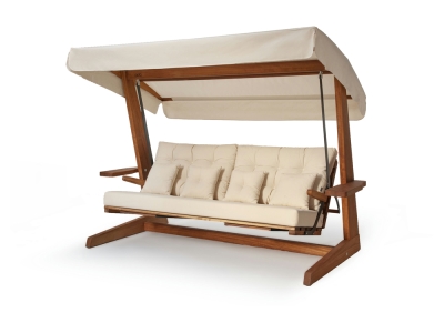 Pemode Hollywoodschaukel Luna 2600 Beige- Iroko-Holz B:270 x T:139 x H:195 cm