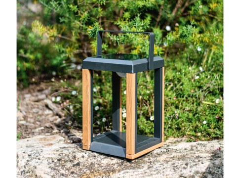 MWH Lanterno Solarlampe Holzoptik Braun