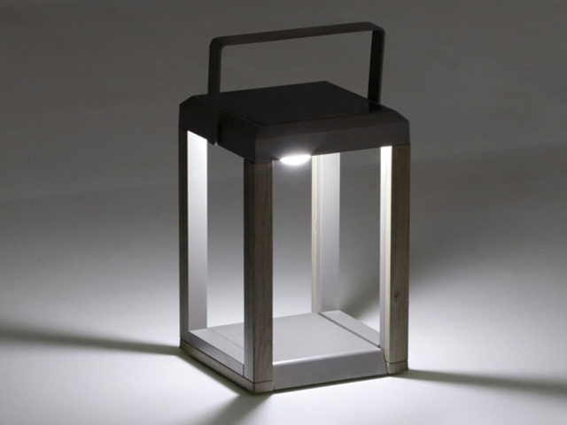 MWH Lanterno Solarlampe Holzoptik Grau