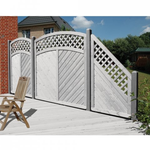 Sichtschutzzaun Lyon Fichte farbbehandelt Grau 120-180-165cm mit Rankgitter