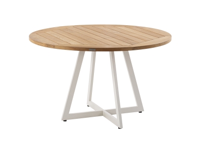 Niehoff Milan Gartentisch rund 125cm, Gestell Ivory, Tischplatte Teak