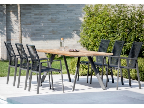 Niehoff Noah-Cervo Gartenm�bel-Set 7-teilig, Tischplatte aus recyceltem Teakholz