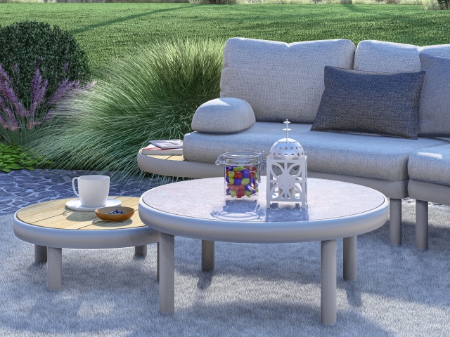 Zebra Wave Kaffeetisch Teak 60cm rund Aluminium light taupe