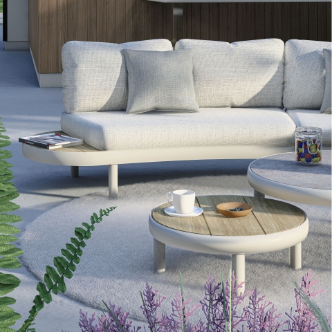 Zebra Wave Kaffeetisch Teak 60cm rund Aluminium light taupe