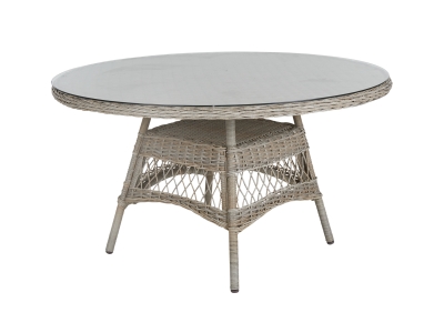 Brafab Kamomill Geflecht-Gartentisch rund 130cm, Beige, Tischplatte Glas