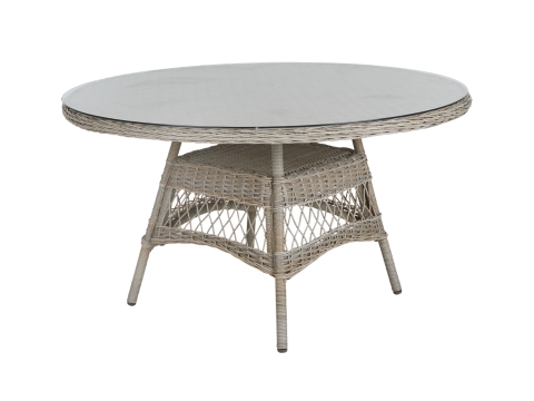 Brafab Kamomill Geflecht-Gartentisch rund 130cm, Beige, Tischplatte Glas