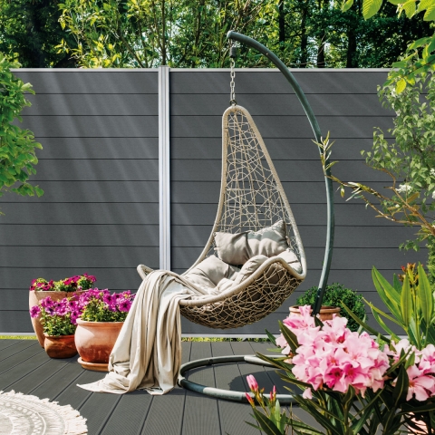 Elephant Steckzaun Fusion WPC steingrau, Leiste silber 180x174cm