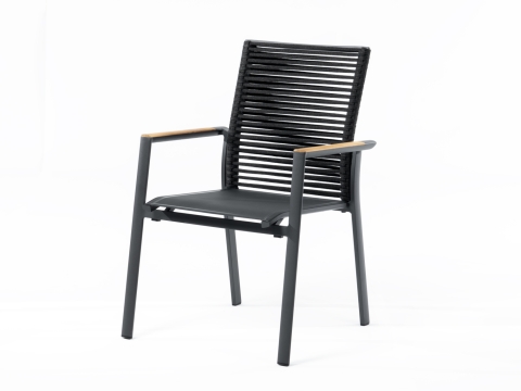 Zebra Fly Rope Stapelsessel graphite, Armlehnen Teak