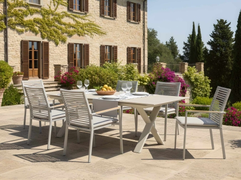 Zebra Fly-Levare Gartenm�bel-Set light taupe Tisch 240-300x100x74cm