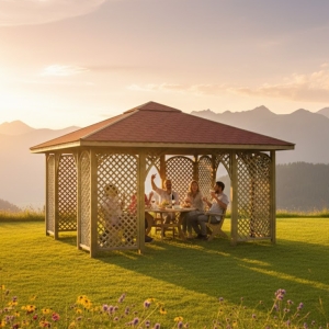 Pavillon Romantica 445x455cm Bausatz Fichte kdi gr&uuml;n mit Holzdach