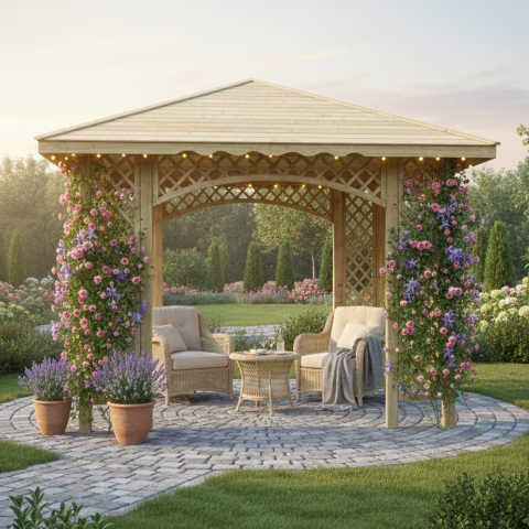 Pavillon Natalia 349x349cm Bausatz Fichte kdi gr�n mit Holzdach