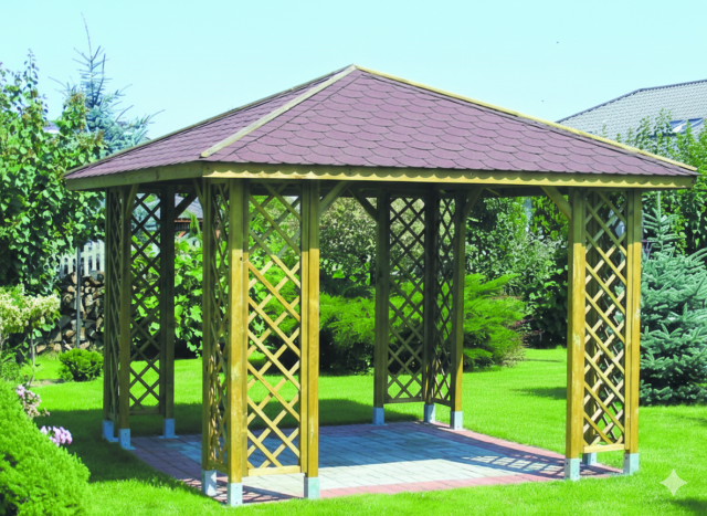 Pavillon Ania 349x349cm Bausatz Fichte kdi gr�n mit Holzdach