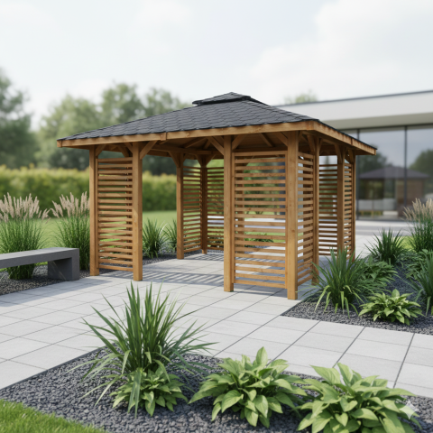 Pavillon Sara-2 357x357cm Bausatz Fichte kdi gr�n mit Holzdach